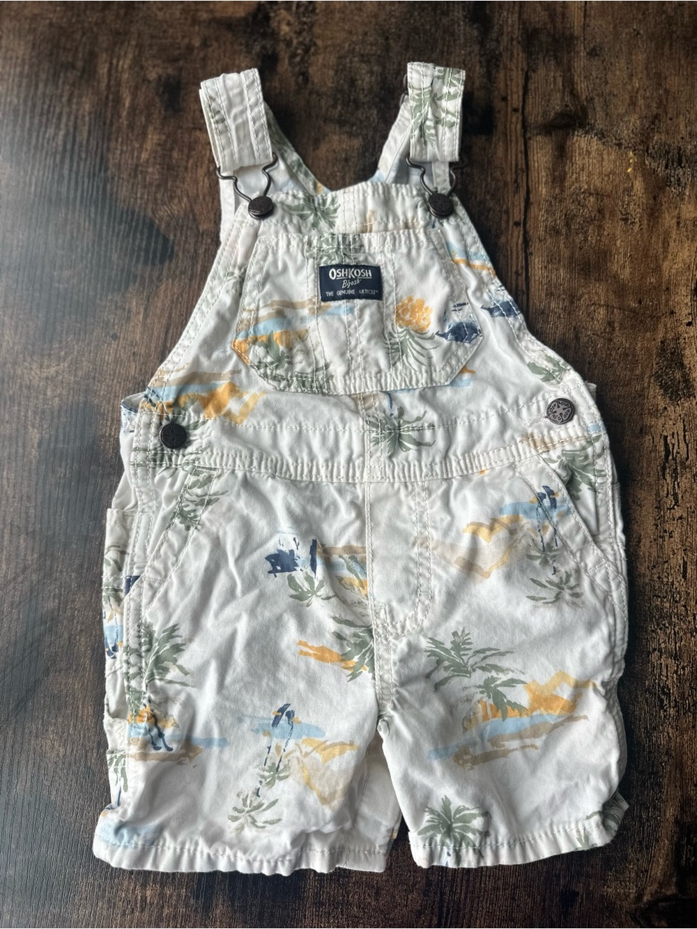 OshKosh B'gosh White Tropical Print Cotton Short Overalls 18 Months